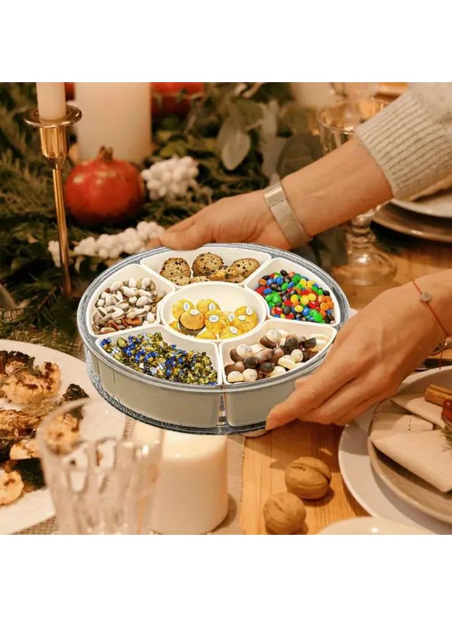 Rotating Snack Tray With Lid And Handles 6 Compartment Serving Container For Food - Image 4