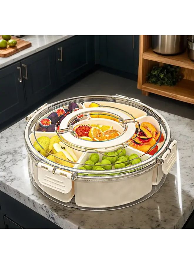 Rotating Snack Tray With Lid And Handles 6 Compartment Serving Container For Food - Image 3