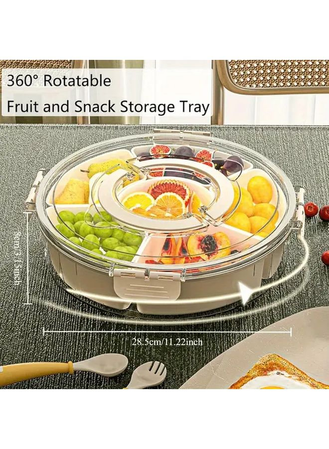 Rotating Snack Tray With Lid And Handles 6 Compartment Serving Container For Food - Image 2
