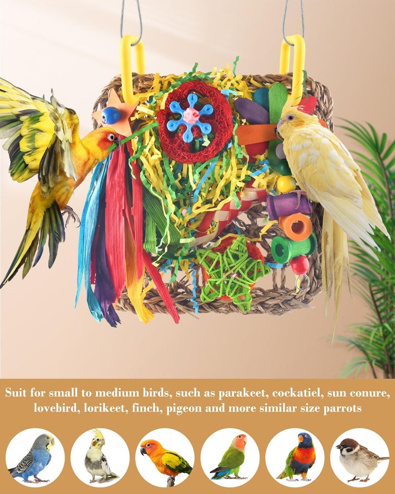 ERKOON Parrot Toys, Bird Cockatiel Toys Foraging Toys Hanging Bird Toys for Lovebrid Parakeets Conures Bird Foraging Wall with Colorful Toys for Birds Shredding Seagrass, Birds Cage Toy accessories - Image 4