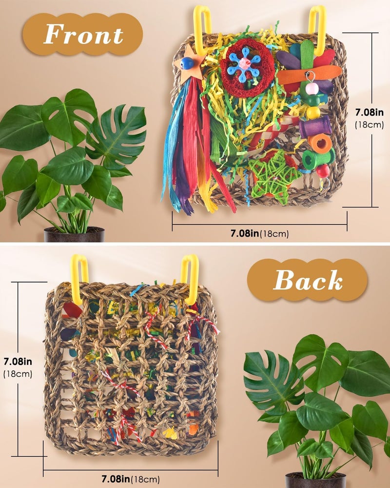 ERKOON Parrot Toys, Bird Cockatiel Toys Foraging Toys Hanging Bird Toys for Lovebrid Parakeets Conures Bird Foraging Wall with Colorful Toys for Birds Shredding Seagrass, Birds Cage Toy accessories - Image 2
