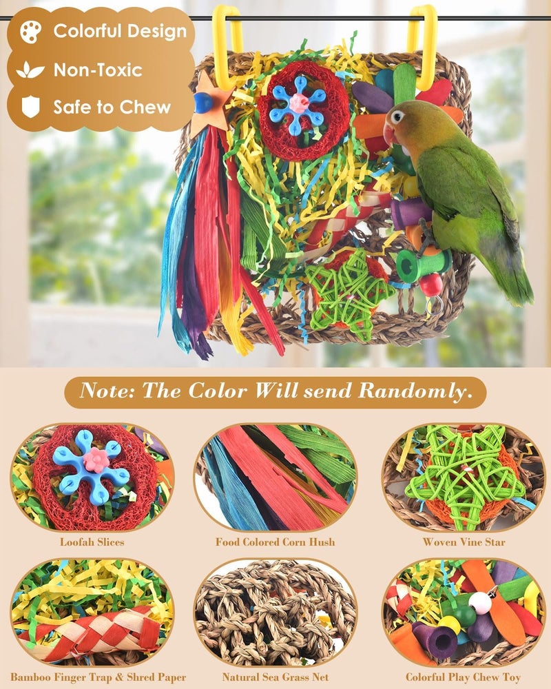 ERKOON Parrot Toys, Bird Cockatiel Toys Foraging Toys Hanging Bird Toys for Lovebrid Parakeets Conures Bird Foraging Wall with Colorful Toys for Birds Shredding Seagrass, Birds Cage Toy accessories - Image 3
