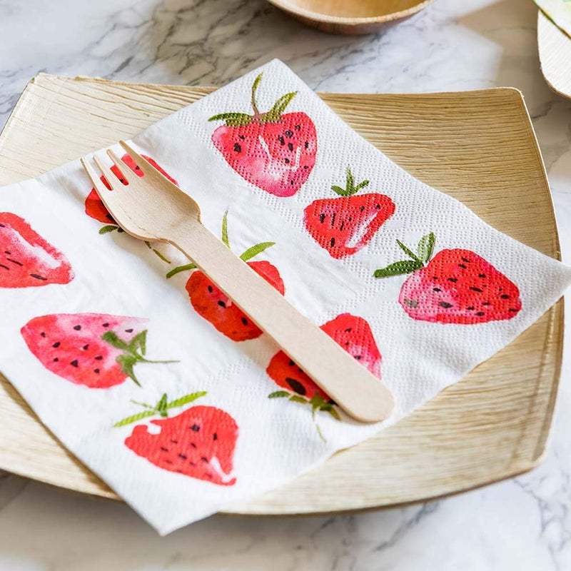 Restaurantware 13 Inch Paper Luncheon Napkins 20 Strawberry Design Printed Napkins  3Ply Textured Edges White Paper Decorated Napkins Soft And Strong For Parties Or Catering Events  Restaurantware - Image 3