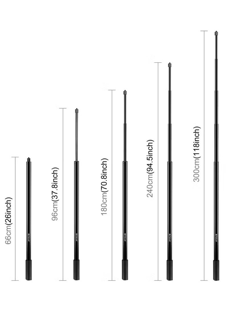 بولوز عصا سيلفي PULUZ بطول 3 أمتار لـ Insta360 One RS / X2 / X3 – تلسكوبي من سبيكة الألمنيوم 65.5–300 سم - Image 3