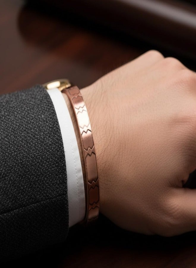 Touchstone Handcrafted My Skilled Artisans Geometric Hand Forged With Solid High Gauge Pure Copper Magnetic Bracelet In Natural Tone For Women And Men. - Image 3