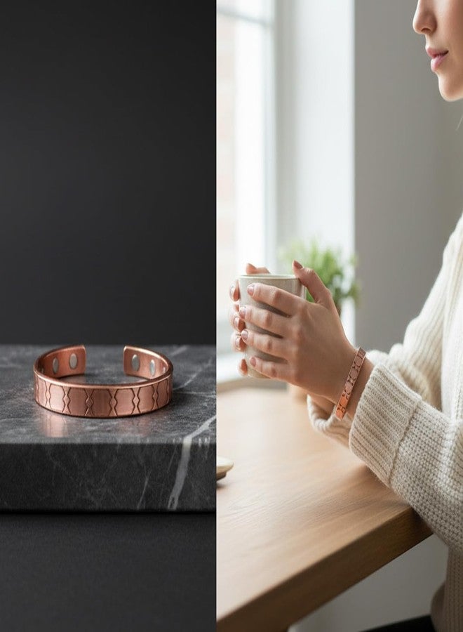 Touchstone Handcrafted My Skilled Artisans Geometric Hand Forged With Solid High Gauge Pure Copper Magnetic Bracelet In Natural Tone For Women And Men. - Image 4