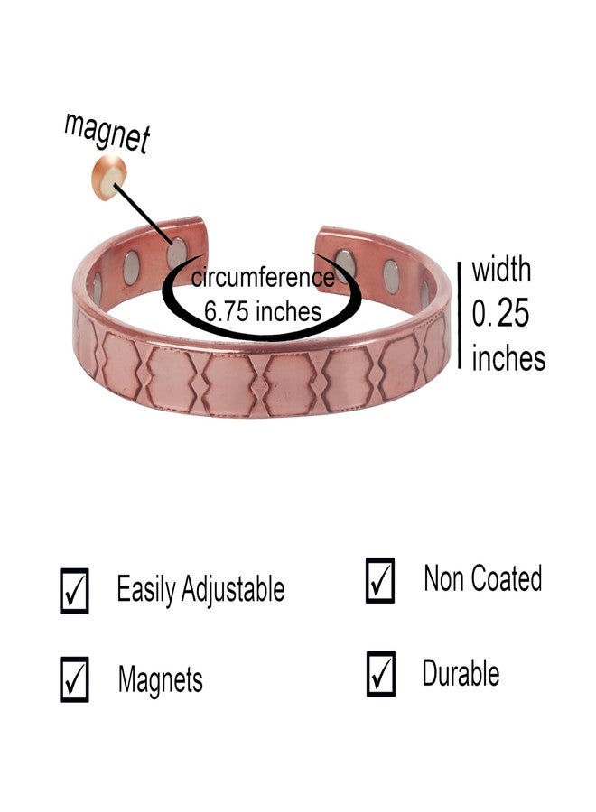 Touchstone Handcrafted My Skilled Artisans Geometric Hand Forged With Solid High Gauge Pure Copper Magnetic Bracelet In Natural Tone For Women And Men. - Image 5