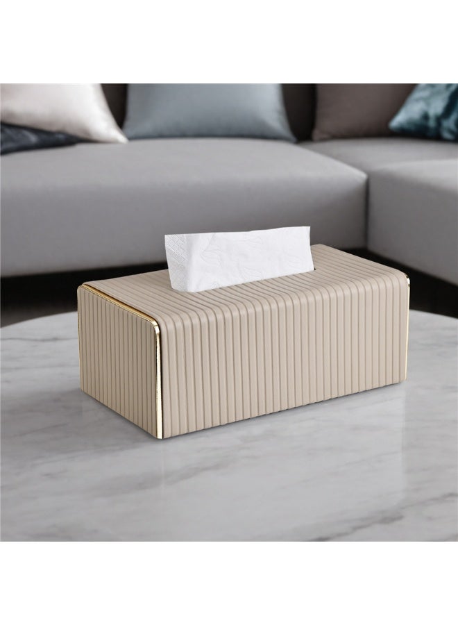 Tissue Box, PU Leather Tissue Holder with Lid, Facial Tissue Case Napkin Dispenser for Home Office Bathroom Bedroom Car, 25*14*10cm, Beige - Image 1