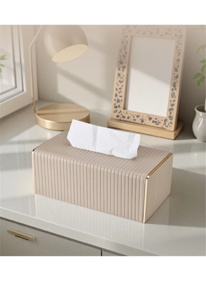 Tissue Box, PU Leather Tissue Holder with Lid, Facial Tissue Case Napkin Dispenser for Home Office Bathroom Bedroom Car, 25*14*10cm, Beige - Image 2