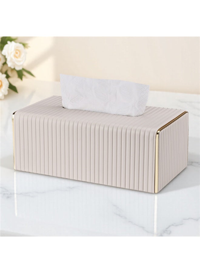 Tissue Box, PU Leather Tissue Holder with Lid, Facial Tissue Case Napkin Dispenser for Home Office Bathroom Bedroom Car, 25*14*10cm, Beige - Image 5