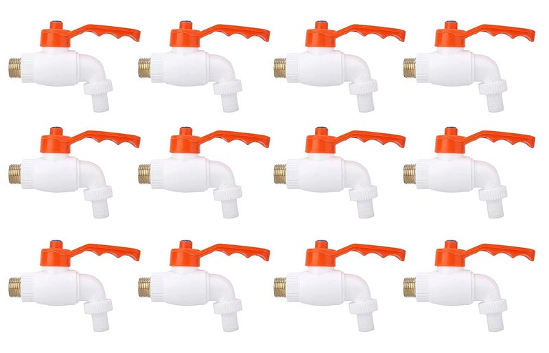 BATH GURU Plastic Heavy Duty White Turkey Nozzle Bib Cock Tap for Bathroom Kitchen & Garden (Pack of 12) - Image 1