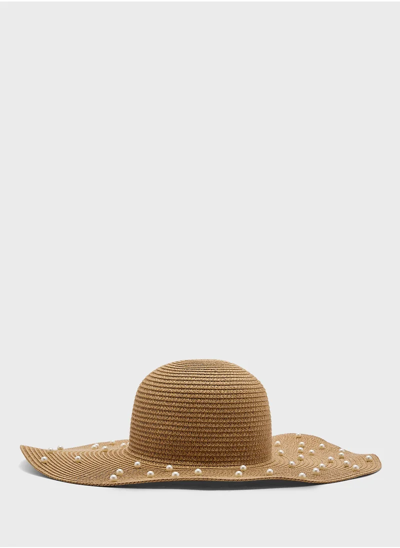 ايلا Pearl Detail Wide Brim Hat