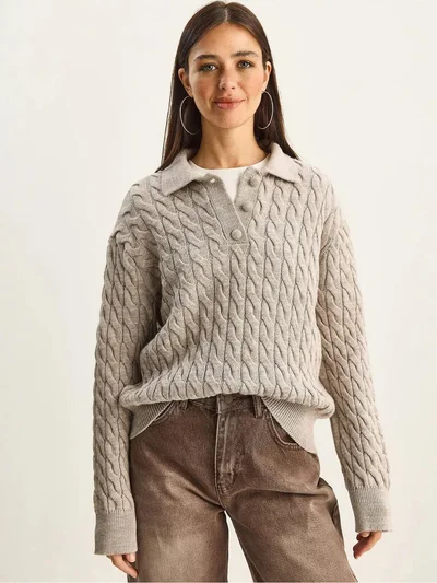 بيانكو لوتشي LUCCI Thick Braid Patterned Polo Neck Sweater