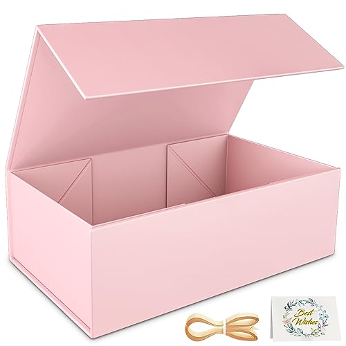RYDDOY Pink Gift Box, 9.5x6x3'' Gift box for Presents with Lids Magnetic Closure Rectangle Collapsible for Bridesmaid Proposal Box, Wedding, Christmas, Halloween, Birthday Gift Packging - Image 1