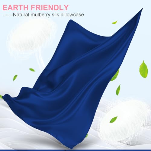 LYSHIN Silk Pillow Cases 2 Pack Standard Size with Hidden Zipper, Mulberry Silk Pillowcase for Hair and Skin, Smooth and Soft Breathable Cooling Silk Satin Pillowcase Set of 2, Gifts for Women，Royal Blue - Image 2