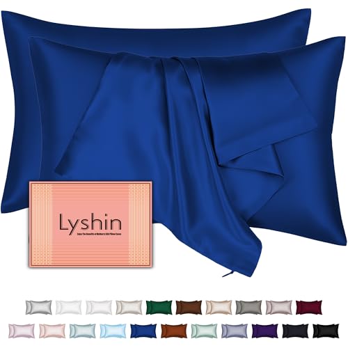 LYSHIN Silk Pillow Cases 2 Pack Standard Size with Hidden Zipper, Mulberry Silk Pillowcase for Hair and Skin, Smooth and Soft Breathable Cooling Silk Satin Pillowcase Set of 2, Gifts for Women，Royal Blue - Image 1