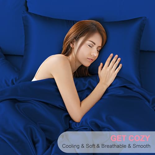 LYSHIN Silk Pillow Cases 2 Pack Standard Size with Hidden Zipper, Mulberry Silk Pillowcase for Hair and Skin, Smooth and Soft Breathable Cooling Silk Satin Pillowcase Set of 2, Gifts for Women，Royal Blue - Image 5