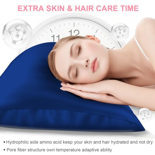 LYSHIN Silk Pillow Cases 2 Pack Standard Size with Hidden Zipper, Mulberry Silk Pillowcase for Hair and Skin, Smooth and Soft Breathable Cooling Silk Satin Pillowcase Set of 2, Gifts for Women，Royal Blue - Image 3