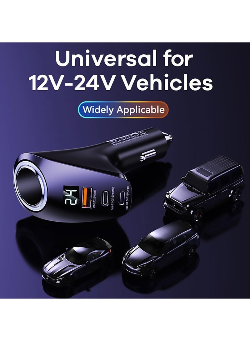 Remax Mena Car Charger Usb Type C with Cigarette Lighter 88.5W PD+QC 2C+1A PD Super Fast Charging Digital Display, Black - Image 3