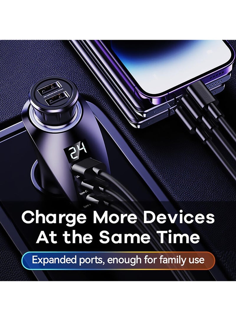 Remax Mena Car Charger Usb Type C with Cigarette Lighter 88.5W PD+QC 2C+1A PD Super Fast Charging Digital Display, Black - Image 5