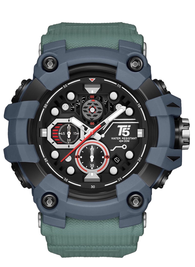 T5 Mens Chronograph Silicone Strap Watch H4011G - Image 1