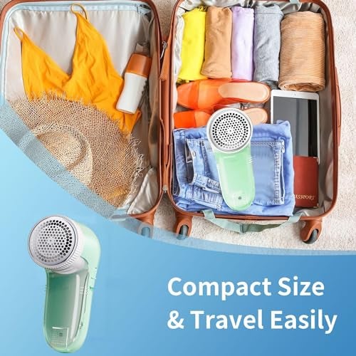 US1984 Lint Remover, Rechargeable, Clothes Shaver, Compact and Portable Fabric Shaver for Woolen Sweaters, Blankets, Jackets, Burr Remover, Pill Remover from Carpets, Curtains (Green) - Image 3