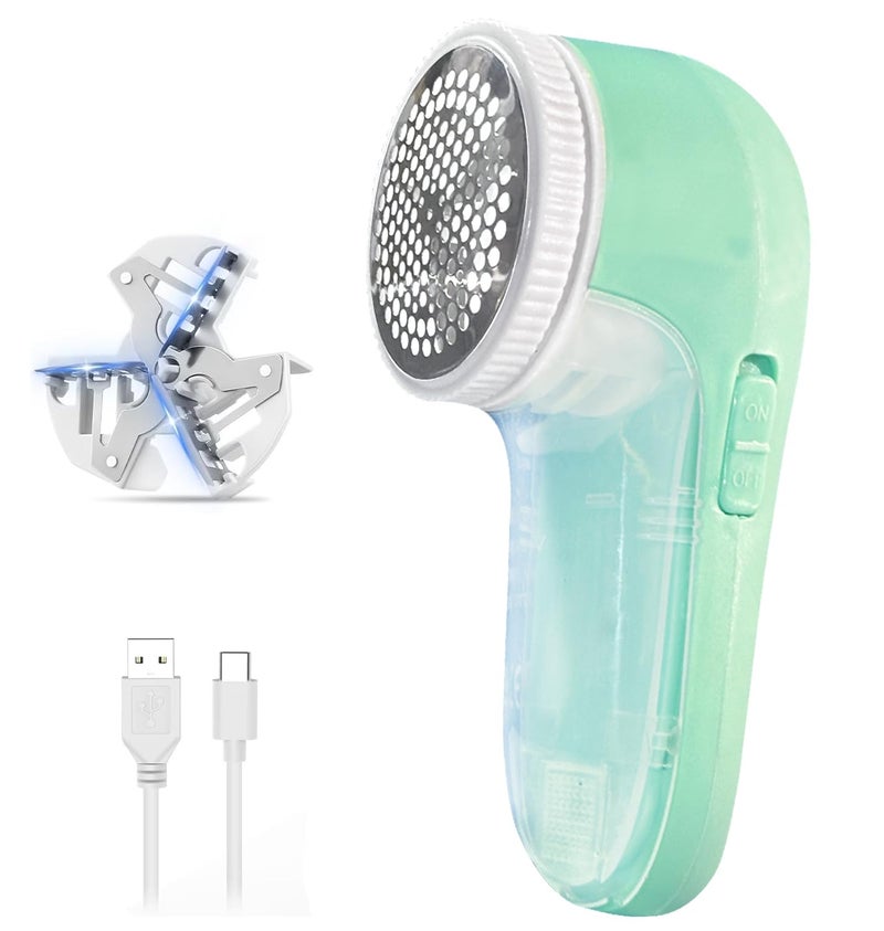 US1984 Lint Remover, Rechargeable, Clothes Shaver, Compact and Portable Fabric Shaver for Woolen Sweaters, Blankets, Jackets, Burr Remover, Pill Remover from Carpets, Curtains (Green) - Image 1