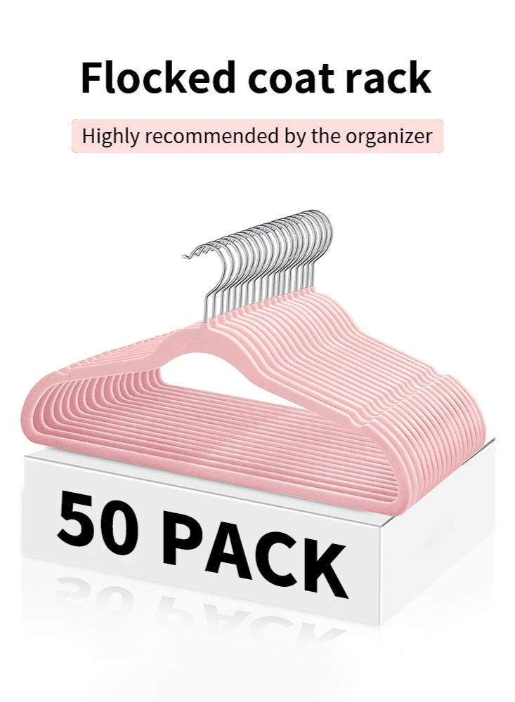 50 Pack Velvet Hangers Ultra,thin Non Slip Adult Felt Space Saving Hangers for Closet Heavy Duty Coat Pants Jackets Dress Hangers Hold Upto，pink - Image 1