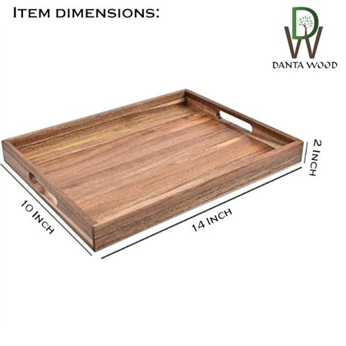 Dantawood Decor Square Shape Wooden Serving Tray, 14 x 10 x 2 Inch, 1 Pcs, Brown - Image 3