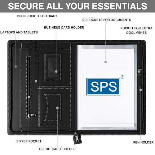 SPS Portfolio Multipurpose Leatherette Professional Black File Folders for Certificates, Documents Holder, Document Bag, Portfolio, Executive File Legal Size Documents Holder with 20 Leafs - Image 2