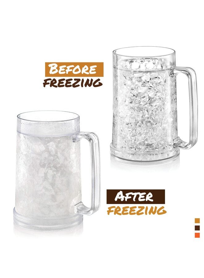 يُسلِّم أكواب بيرة مجمدة، عبوة من كوبين مزدوجي الجدار من الجل المثلج للتجميد، أكواب بيرة بلاستيكية بمقابض للحفلات والهدايا، 16 أونصة (شفاف) - Image 2