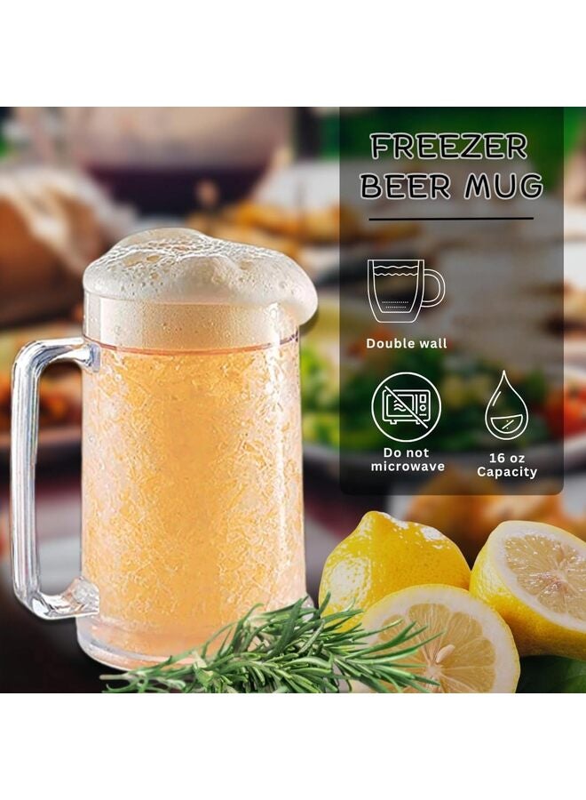 يُسلِّم أكواب بيرة مجمدة، عبوة من كوبين مزدوجي الجدار من الجل المثلج للتجميد، أكواب بيرة بلاستيكية بمقابض للحفلات والهدايا، 16 أونصة (شفاف) - Image 4
