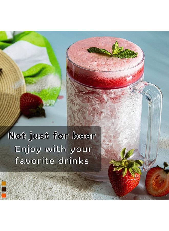 يُسلِّم أكواب بيرة مجمدة، عبوة من كوبين مزدوجي الجدار من الجل المثلج للتجميد، أكواب بيرة بلاستيكية بمقابض للحفلات والهدايا، 16 أونصة (شفاف) - Image 3