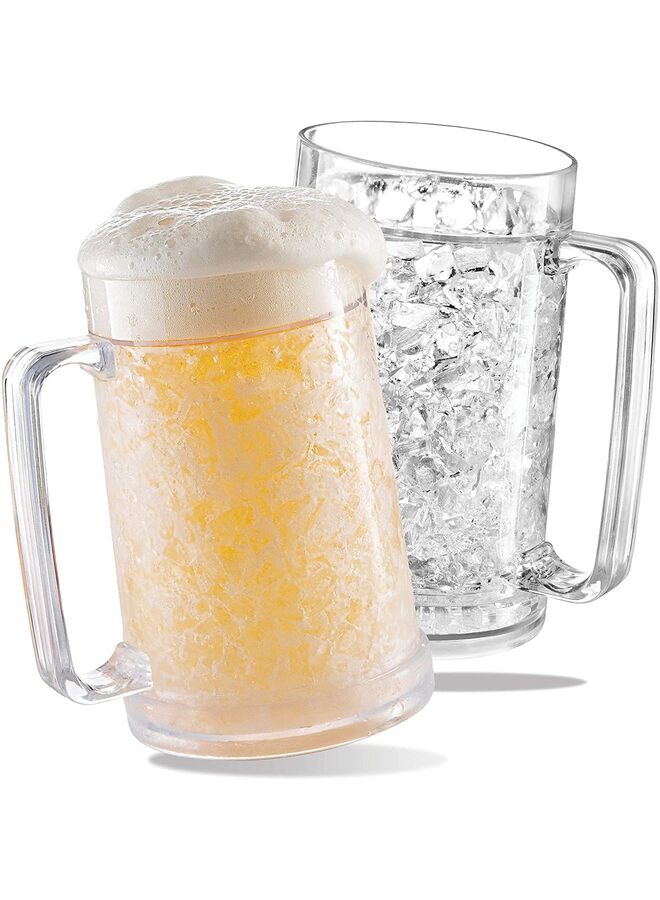 يُسلِّم أكواب بيرة مجمدة، عبوة من كوبين مزدوجي الجدار من الجل المثلج للتجميد، أكواب بيرة بلاستيكية بمقابض للحفلات والهدايا، 16 أونصة (شفاف) - Image 1