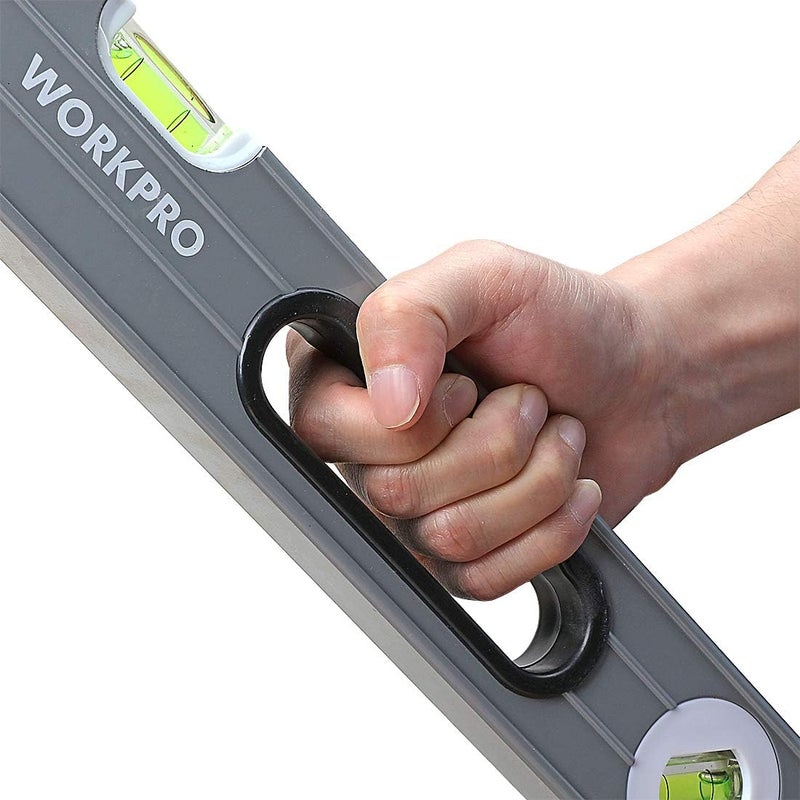 WORKPRO مستوى طوربيد، مجموعة مستويات روح من 3 قطع، 9" (مغناطيسي)، 16" (غير مغناطيسي)، 24" (غير مغناطيسي)، قياس الفقاعات، واضح، أخضر. - Image 5