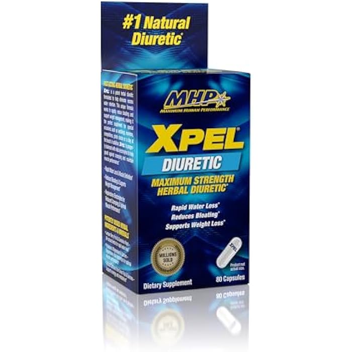 Maximum Human Performance Xpel Maximum Strength Diuretic Water Pills, for Water Retention Relief, Weight loss Support, with Vitamin B-6 Potassium Dandelion Root, 80 Capsules - Image 1