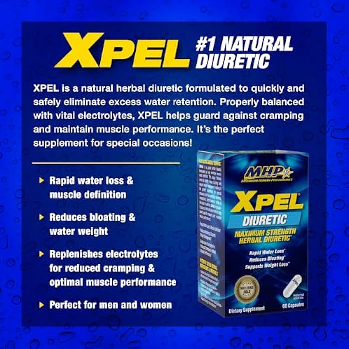 Maximum Human Performance Xpel Maximum Strength Diuretic Water Pills, for Water Retention Relief, Weight loss Support, with Vitamin B-6 Potassium Dandelion Root, 80 Capsules - Image 3