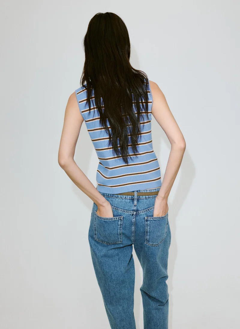 Mango 52-AZUL Ribbed Striped Gilet for Women | Best Price UAE