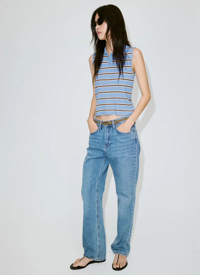 Mango 52-AZUL Ribbed Striped Gilet for Women | Best Price UAE