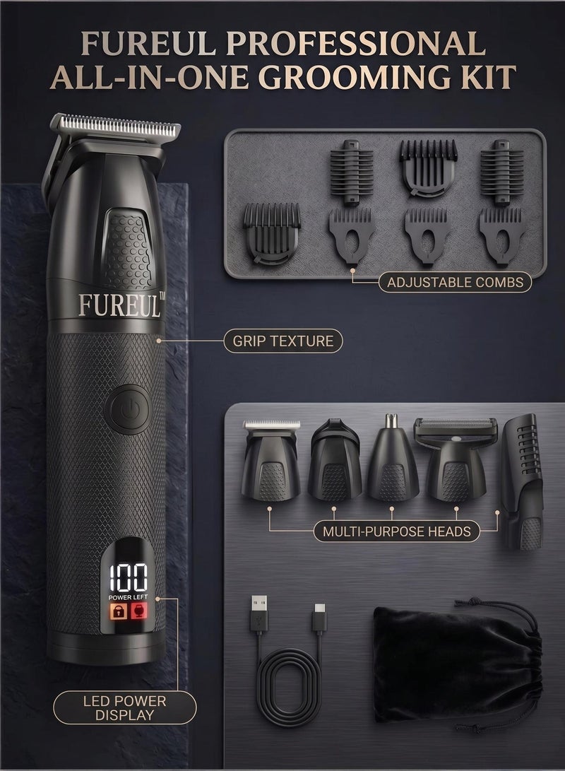 FUREUL Electric Hair Trimmer for Men, 13-in-1 Cordless Grooming Kit with Zero-Gap T-Blade, Waterproof Wet & Dry Body Shaver, LED Display, 120 Mins Runtime - Black - Image 1