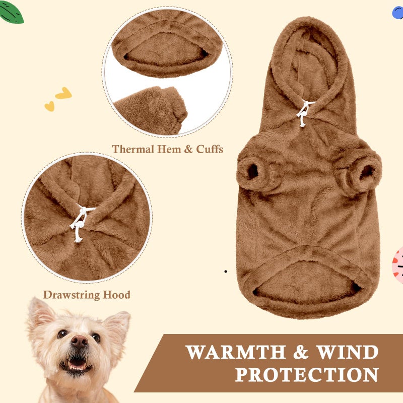 Waoduld Dog Sweaters,Dog Hoodie,Warm Fuzzy Fleece Sweatshirt with Hood & Pocket,Leash Hole,Cozy Cold Weather Pet Clothes Pet Sweater for Small,Medium,and Large Dogs(Coffee,M) - Image 5