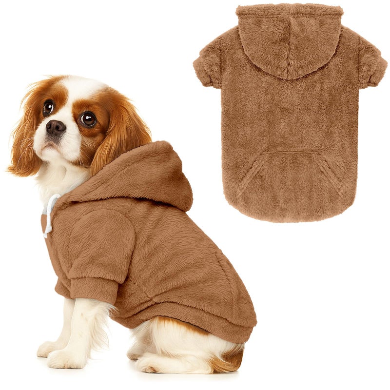 Waoduld Dog Sweaters,Dog Hoodie,Warm Fuzzy Fleece Sweatshirt with Hood & Pocket,Leash Hole,Cozy Cold Weather Pet Clothes Pet Sweater for Small,Medium,and Large Dogs(Coffee,M) - Image 1