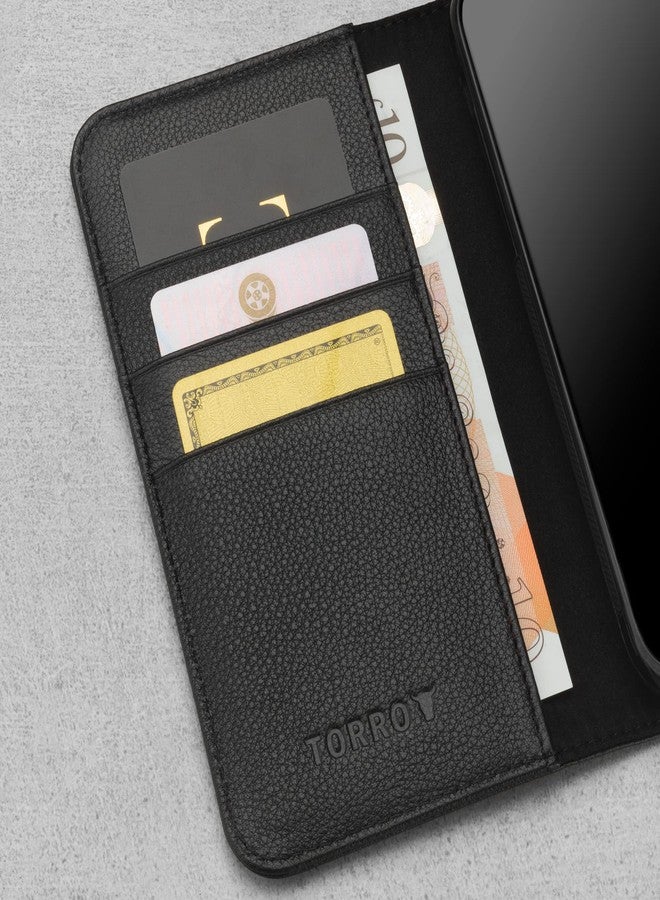TORRO Leather Case Compatible with iPhone 11 - Genuine Leather Wallet Case/Cover with Card Holder and Stand Function (Black) - Image 5