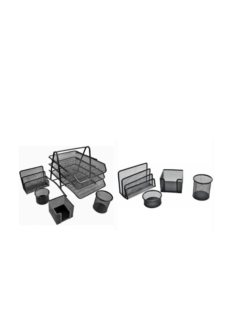 Terabyte Mesh Executive Desk Organizer 5-Piece Set - Black Metal Finish - Image 1