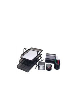 Terabyte Mesh Executive Desk Organizer 5-Piece Set - Black Metal Finish  - Image 2