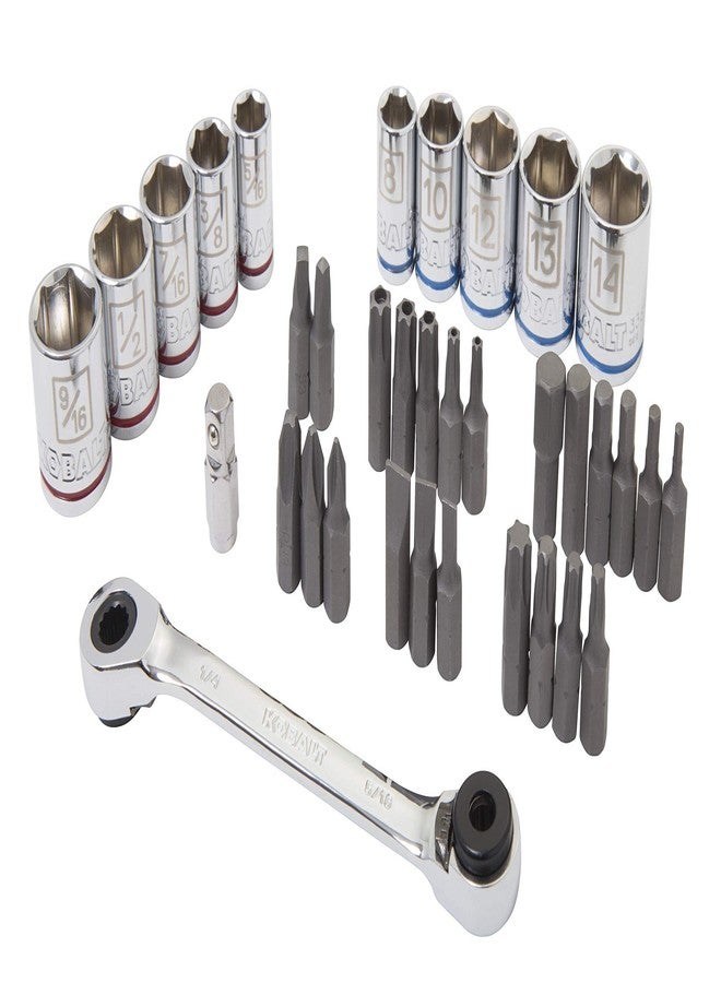 Kobalt 338358 35-Piece 1/4-Inch Drive Mechanic's Tool Set, Inch/Metric, includes Reversible Ratcheting Wrench, Sockets; Screwdriver, Hex, Torx, and Square Bits - Image 3