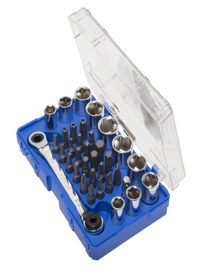 Kobalt 338358 35-Piece 1/4-Inch Drive Mechanic's Tool Set, Inch/Metric, includes Reversible Ratcheting Wrench, Sockets; Screwdriver, Hex, Torx, and Square Bits - Image 1