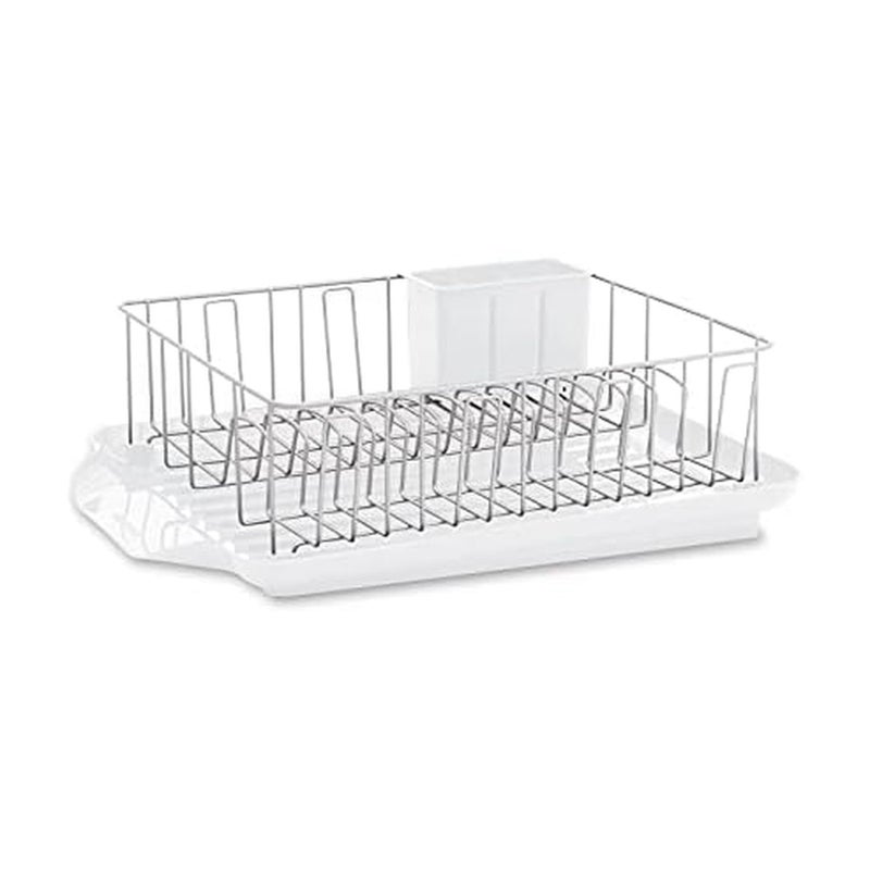 Farberware Classic Large Rust Resistant Full Dishrack with Removable 3 Compartment Flatware Caddy Andlged Drain Board 3Piece White