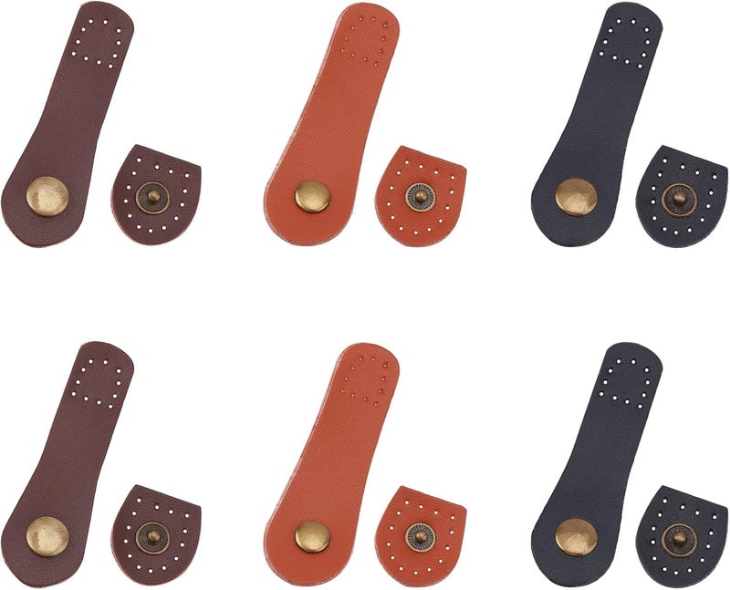 كلاراكو مجموعة من 6 مشابك كبس من جلد البقر من كلاركو. 3 ألوان من الجلد، مزودة بعلامة تبويب للحقائب، أزرار كبس جلدية قابلة للخياطة، مشابك تثبيت للحقائب، إكسسوارات خياطة يدوية للحقائب، المعاطف، السترات، دفاتر الملاحظات. - Image 1