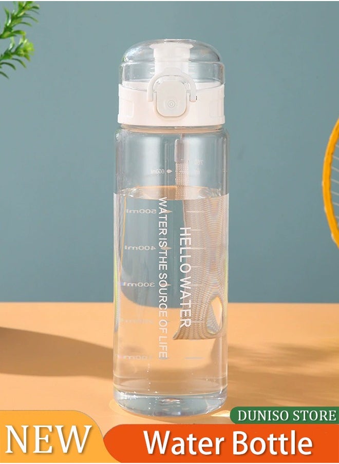 Generic - Water Bottle Sports Water Bottle, Reusable Clear Water Bottle BPA-Free Water Bottle, Leak-Proof Plastic Water Bottle with Carrying Strap, Flip Top Drink Bottles for Travel Gym ( White) - Image 1